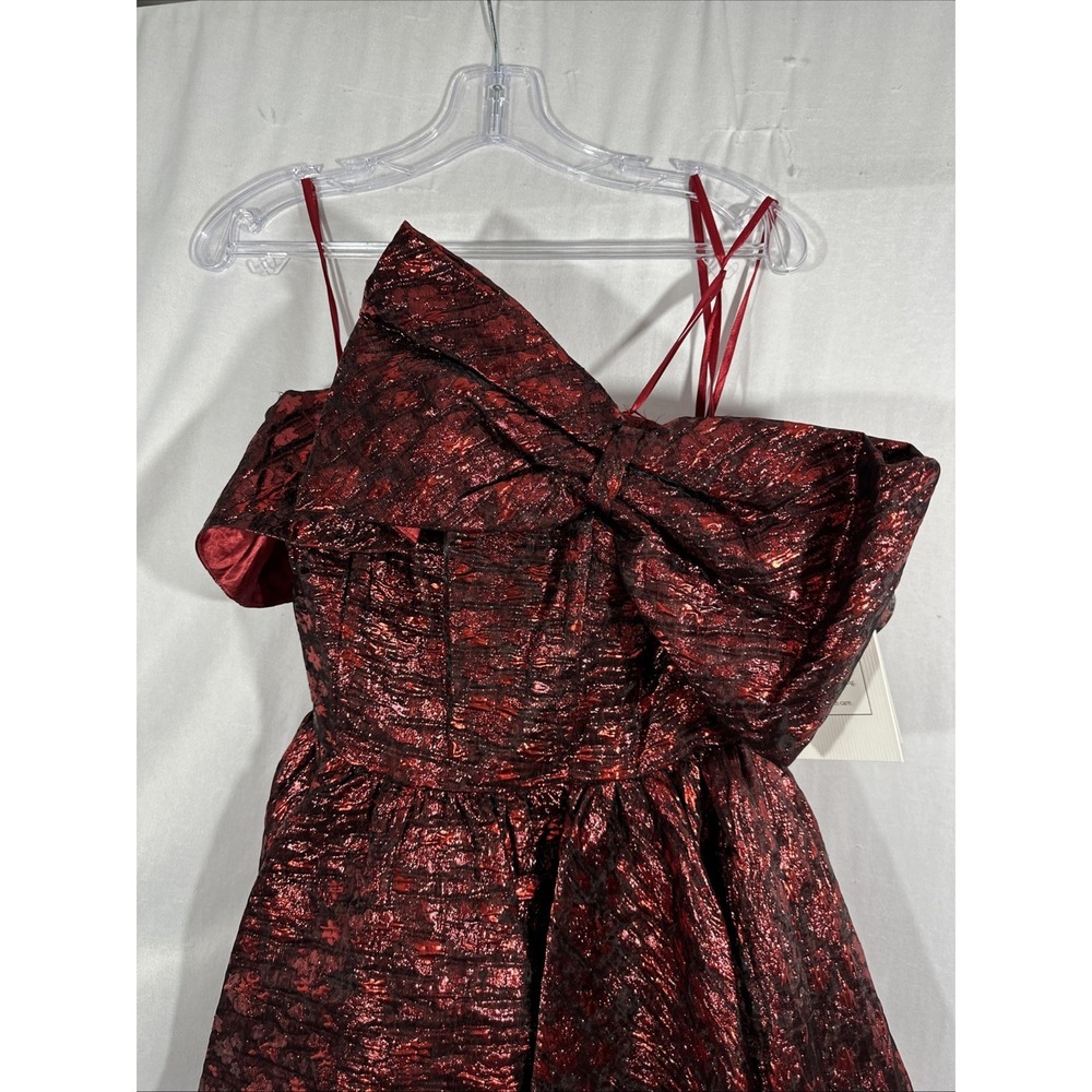 NWT Mac Duggal [ 8 ] 68622 Brocade Off The Shoulder Mini Dress in Ruby Red J1732 - Picture 7 of 12